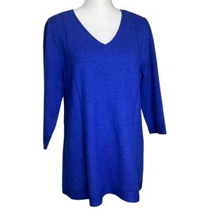 Soft Surroundings Blue‎ V Neck 3/4 Sleeve Knit Tunic Top Women's Size L